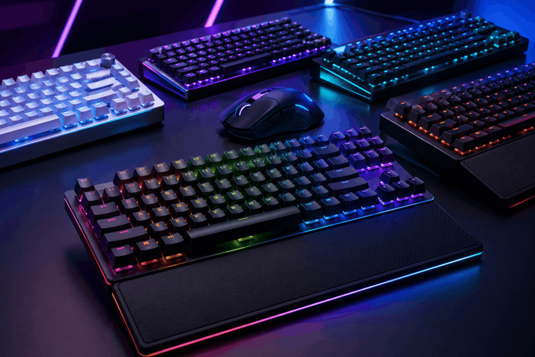 Best gaming keyboards 2026 lineup featuring premium RGB mechanical gaming keyboards with customizable backlighting, ergonomic wrist rests, and a modern gaming desk setup for competitive PC gaming.
